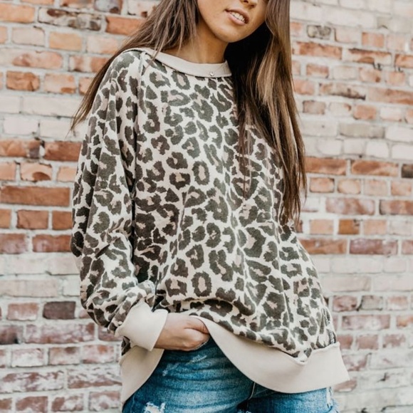 Free People Cheetah Oversized Pullover 